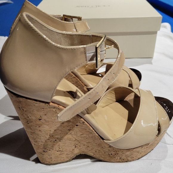 Jimmy Choo Patent Leather Nude Wedges.  Size 5 - Picture 3 of 9